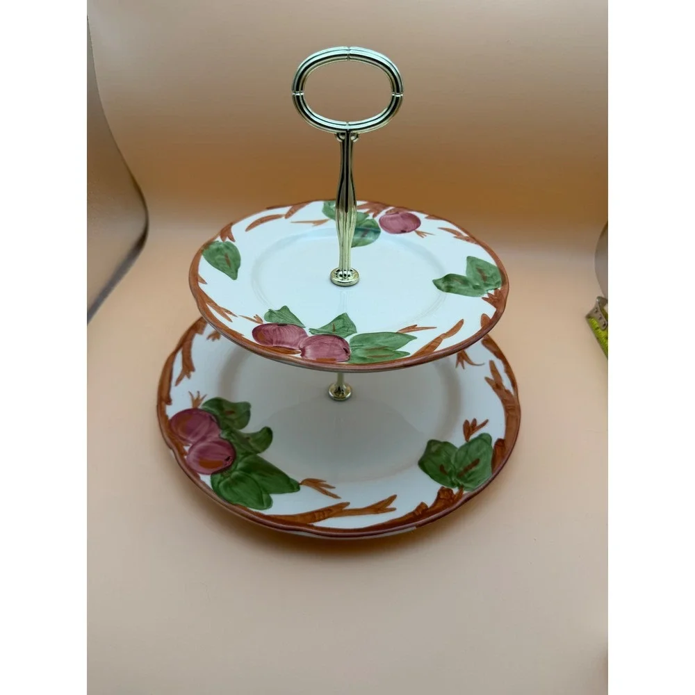 Franciscan Apple 2 Tier Cake Stand Hand Decorated Staffordshire England Ceramic